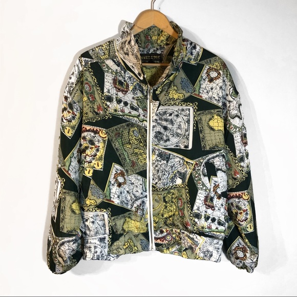 Vintage Other - Vintage 100% Silk 80s Geography Map Windbreaker